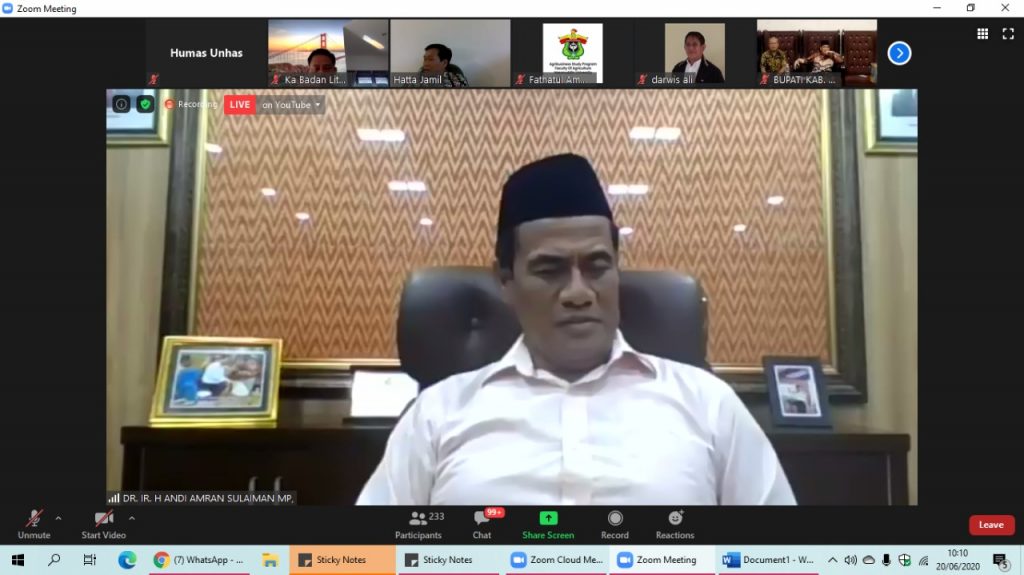 Amran Sulaiman Hadiri Halalbihalal Virtual Fakultas Pertanian Unhas