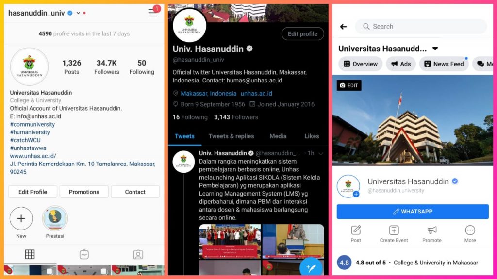 Tiga Akun Media Sosial Universitas Hasanuddin Telah Verified