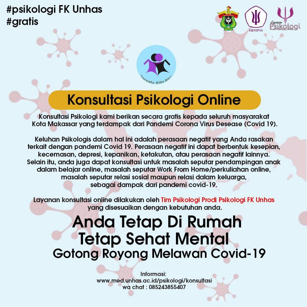 Respon Wabah Covid-19, Unhas Sediakan Layanan Konsultasi Psikologi Gratis