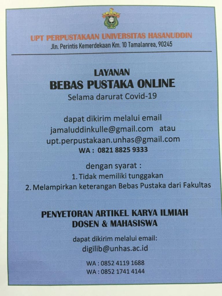 UPT Perpustakaan Unhas Hadirkan Layanan Bebas Pustaka Secara Online