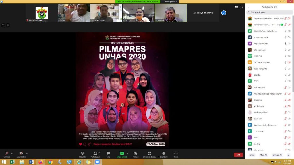 Pemilihan Mahasiswa Berprestasi Tingkat Universitas Hasanuddin Berlangsung via Daring