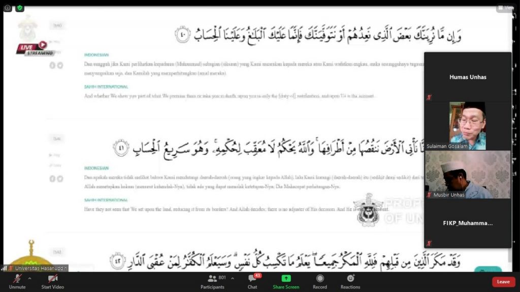 Unhas Kembali Menggelar Gerakan Sholat dan Mengaji secara Virtual