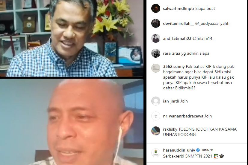 Unhas Gelar Sosialisasi SNMPTN 2021 Melalui Instagram Live