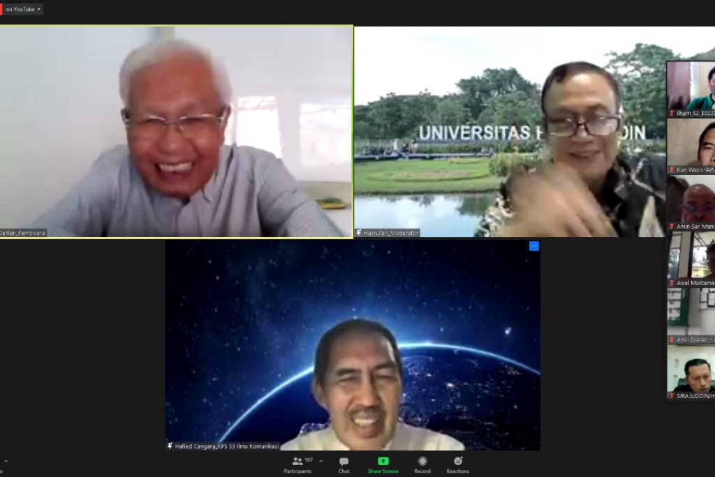 Prof Alwi Dahlan, Bapak Ilmu Komunikasi Indonesia Berikan Kuliah Daring di Unhas