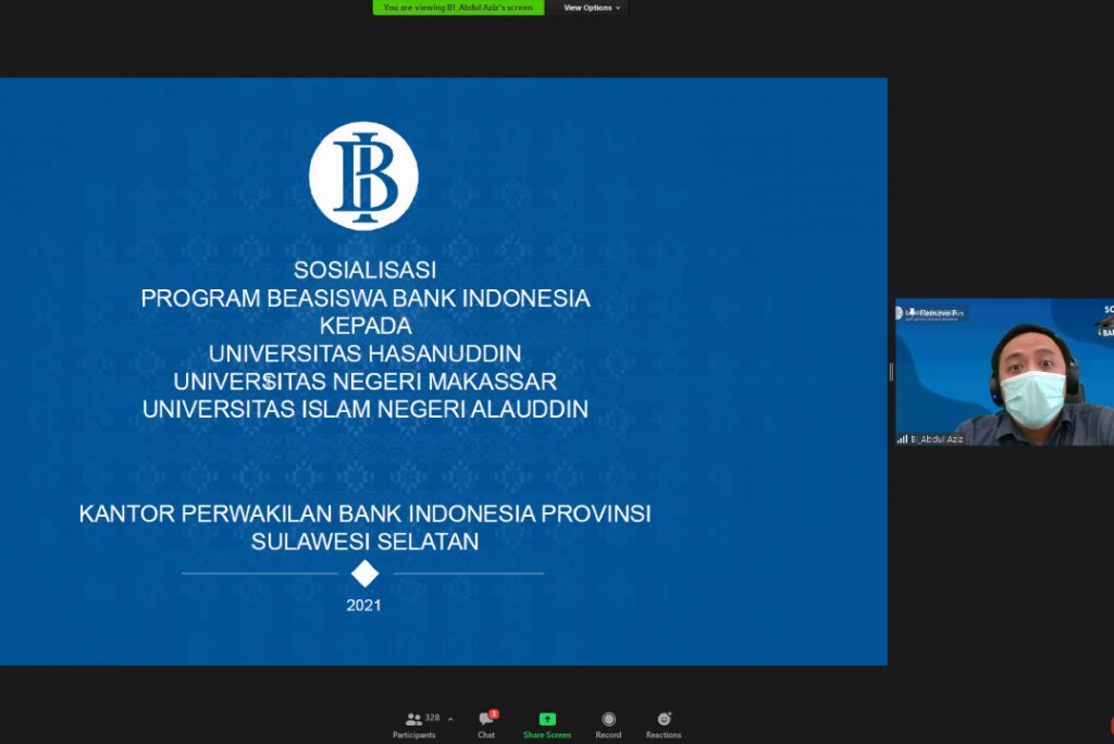 Bank Indonesia Gelar Sosialisasi Program Beasiswa 2021 Untuk Mahasiswa Unhas