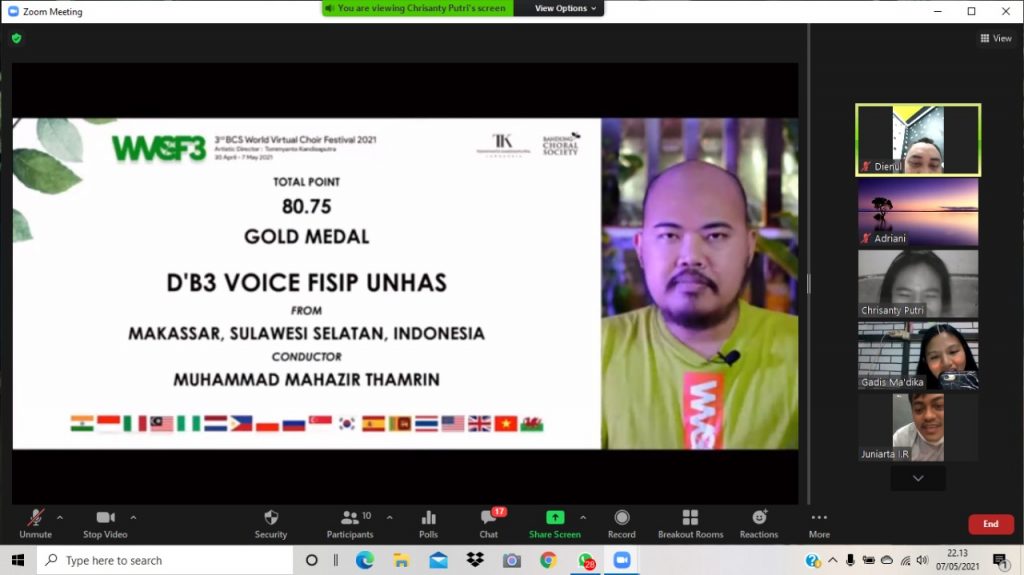 D’B3 Voice Fisip Unhas Raih Emas di World Virtual Choir Festival 2021