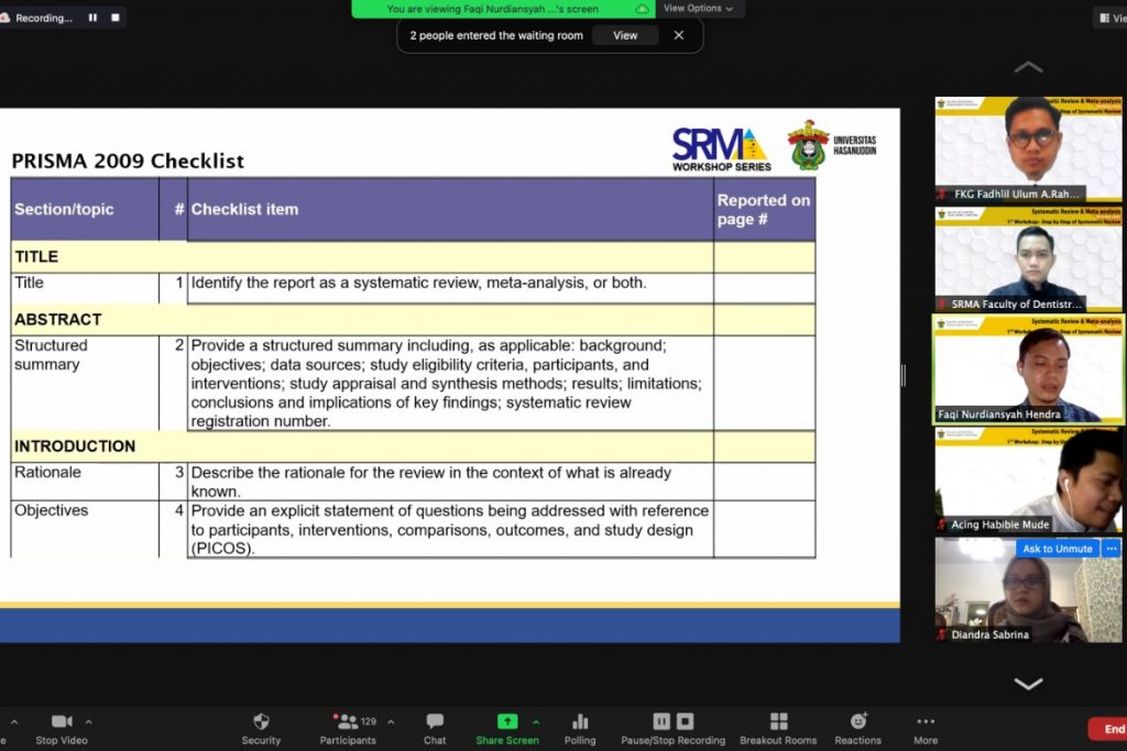 FKG Unhas Gelar Workshop Systematic Review & Meta – Analysis Seri 1