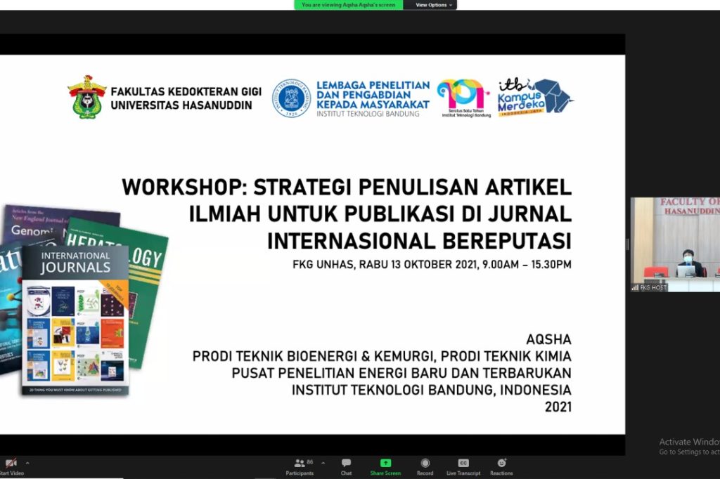 FKG Unhas Selenggarakan Workshop Strategi Penulisan Artikel Jurnal Bereputasi Internasional