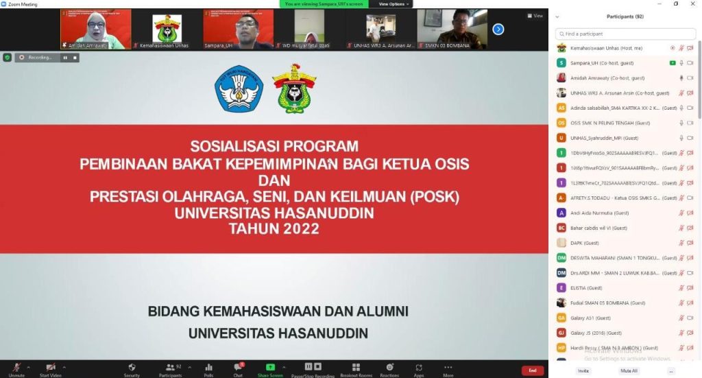 Unhas Gelar Sosialisasi Penerimaan Mahasiswa Baru Jalur Ketua Osis Wilayah Timur Indonesia