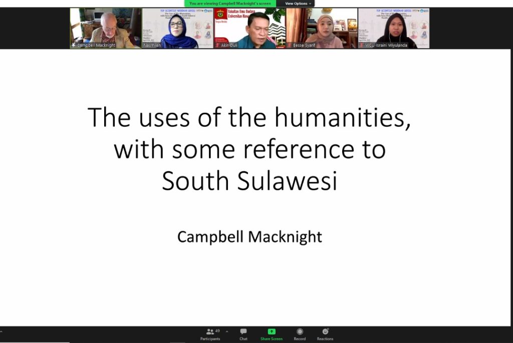 Unhas Gelar Webinar Series Bahas Studi Humaniora bersama Pakar Asal Australia