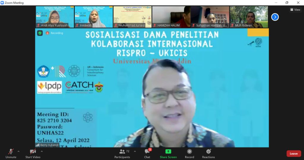 Unhas Gelar Sosialisasi Dana Penelitian Kolaborasi Internasional RISPRO-UKICIS