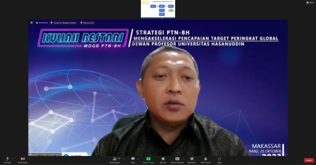 Unhas Selenggarakan Kuliah Bestari Tentang Strategi PTNBH dalam Pencapaian Pemeringkatan Global