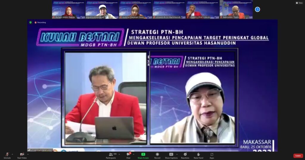 Unhas Selenggarakan Kuliah Bestari Tentang Strategi PTNBH dalam Pencapaian Pemeringkatan Global