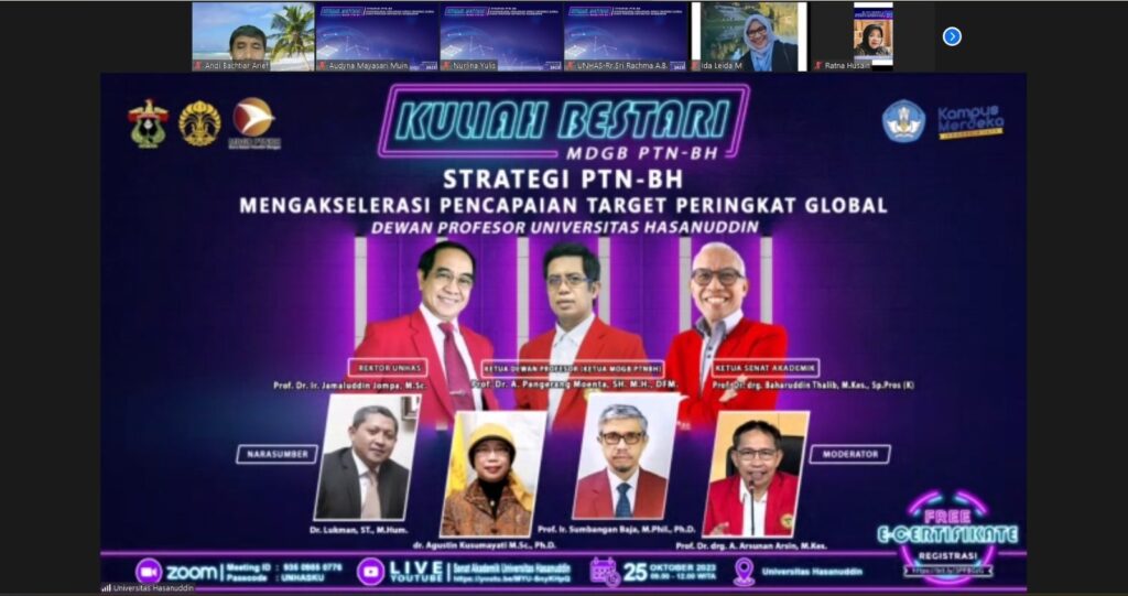 Unhas Selenggarakan Kuliah Bestari Tentang Strategi PTNBH dalam Pencapaian Pemeringkatan Global