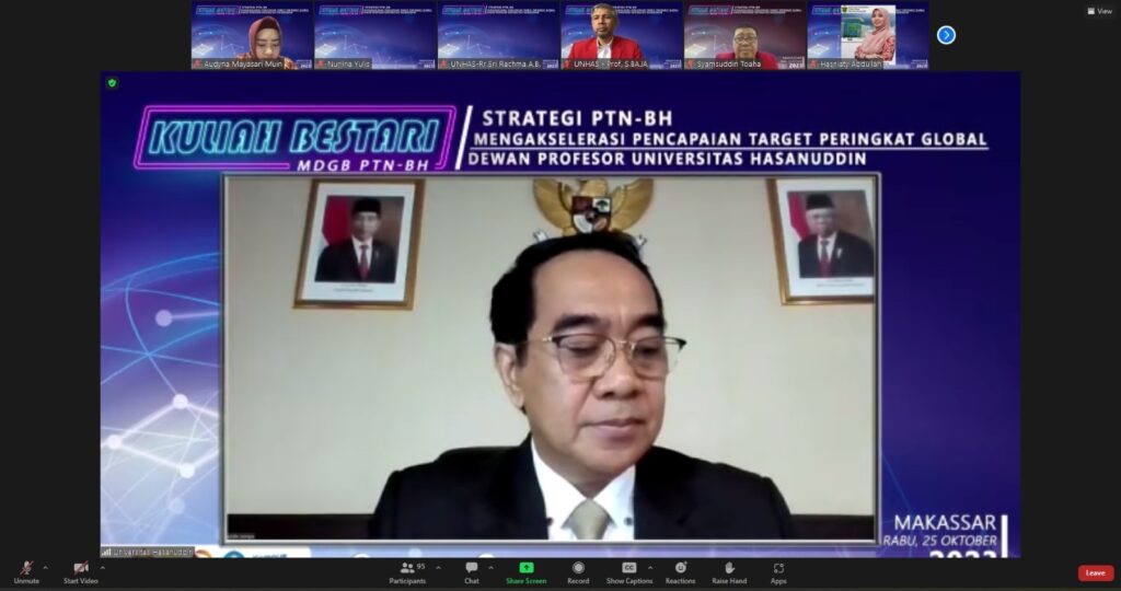 Unhas Selenggarakan Kuliah Bestari Tentang Strategi PTNBH dalam Pencapaian Pemeringkatan Global