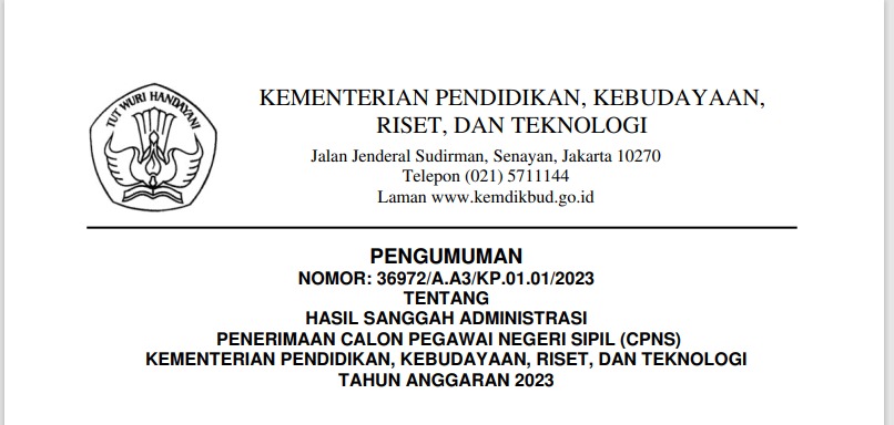 Pengumuman Hasil Sanggah Administrasi CPNS – PPPK 2023
