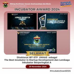 Unhas Raih The Best Incubator 2024 dan Lembaga Inkubator Peringkat A dari Kementerian UMKM