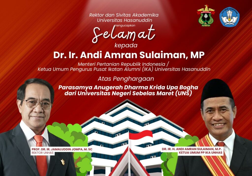 Andi Amran Sulaiman Raih Penghargaan Tertinggi UNS, Rektor Unhas: Kami Bangga!
