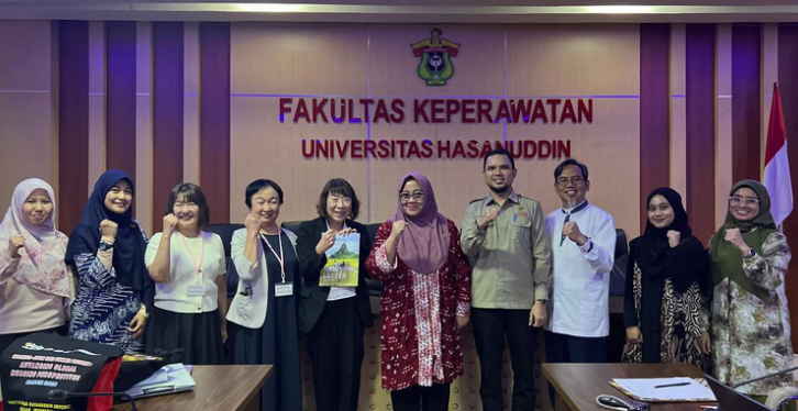 Group posing at Hasanuddin University Nursing Faculty