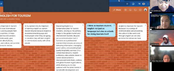 Online presentation slide about English for tourism