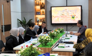 University meeting in modern conference room