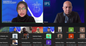 Virtual university webinar with two speakers and participants