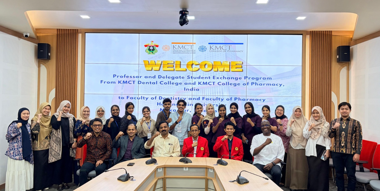 Student exchange group photo in conference room