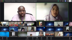 Online lecture with two speakers and participants grid