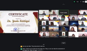 Virtual meeting with certificate and participant grid