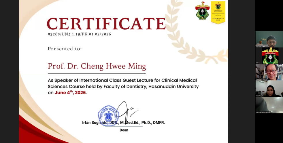 Certificate awarded to Prof. Dr. Cheng Hwee Ming