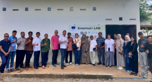 Group posing in front of Erasmus+ LAB sign