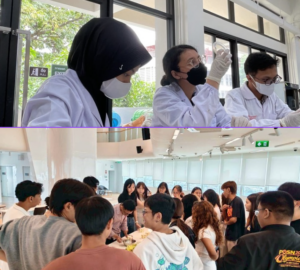 Scientists in lab and students in workshop